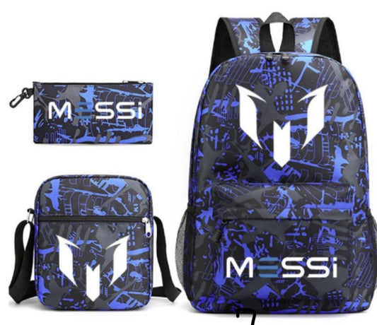 Teen Soccer Star Lionel Messi Bagpack-Student 3 in 1 Bookbag Set Waterproof Casual Daypack for Travel